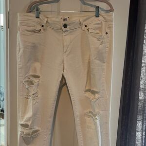 Paige Women's Distressed White cuffed Jeans